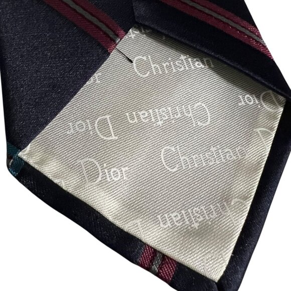 Christian Dior Men's Blue Striped Silk Blend Necktie - Picture 7 of 9